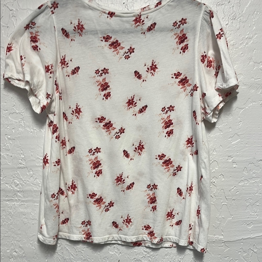 Lucky Brand Pink White Floral Scoop Neck Short Sleeve Tee SZ L - Picture 5 of 7